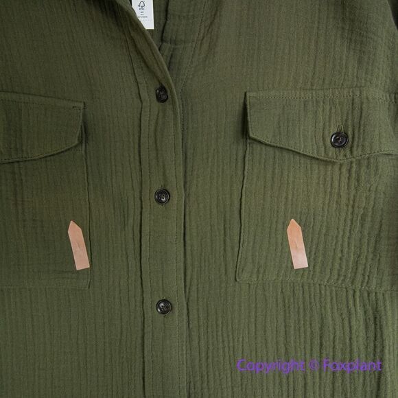 New! Madewell Lightspun Flap Pocket Oversized Ex-Boyfriend Shirt  green, size 1X - Picture 7 of 16